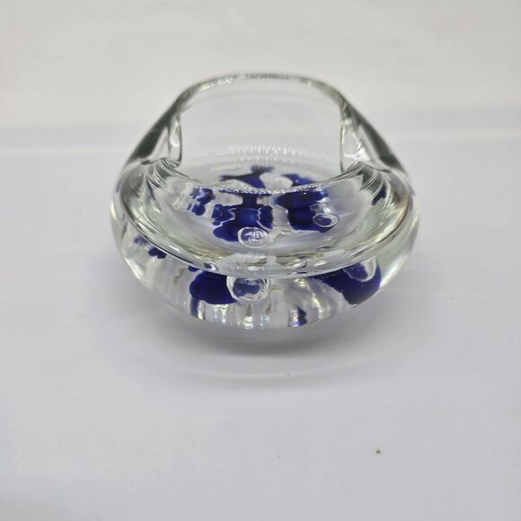 Vintage Jack Conner Paperweight 80s Glass Controlled Bubbles Blue Floral - Picture 5 of 8